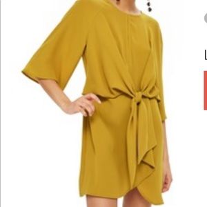 Topshop mustard yellow tie-front dress
